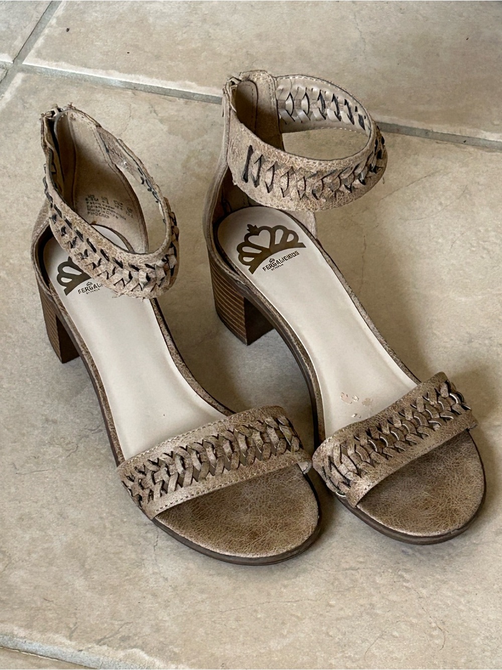 Fergalicious by Fergie Phoenix Open Toe Heels Sandal Shoes-Beige Tan (Size 6.5)